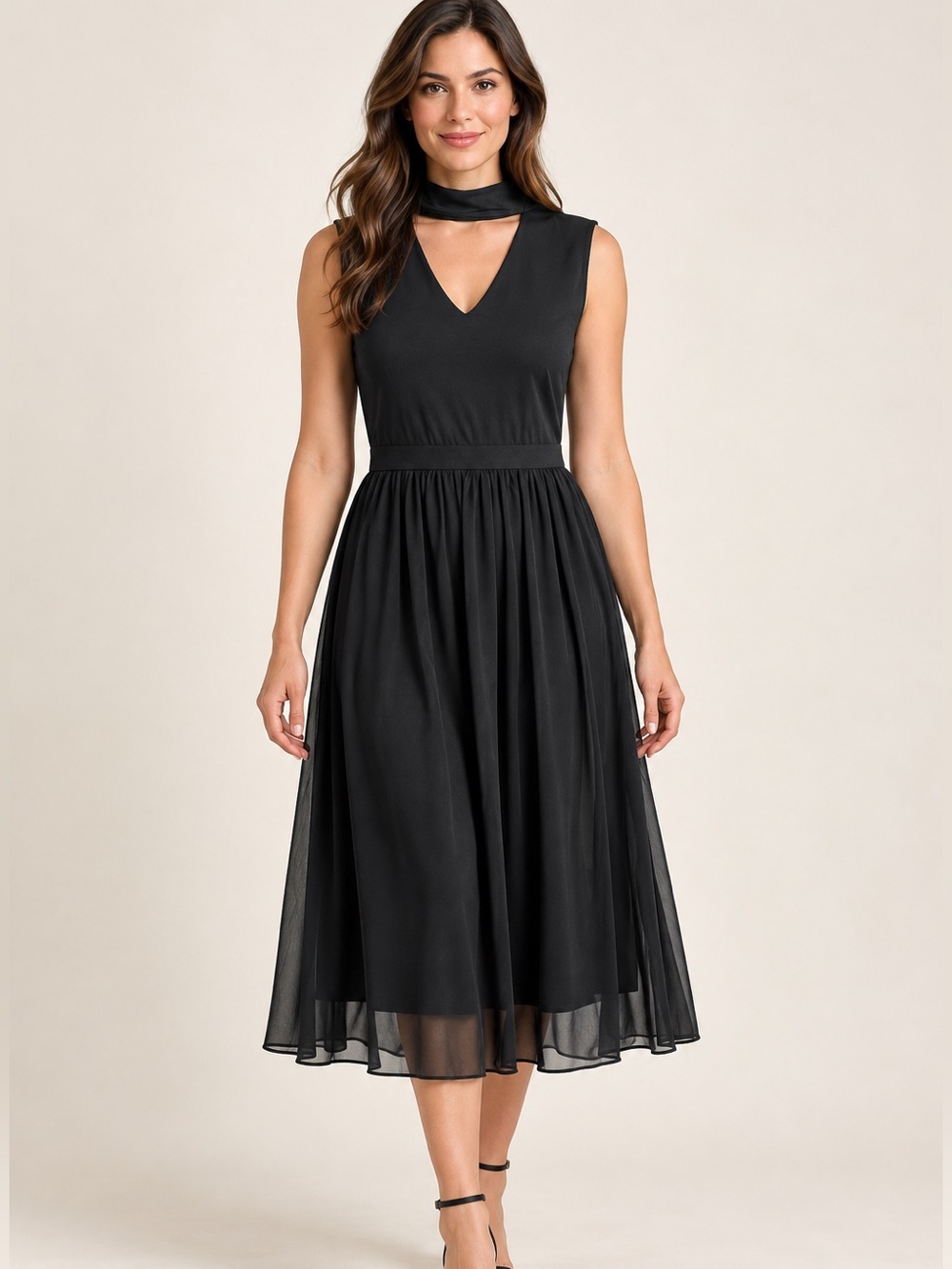 Hope & Harlow Black Choker Neck Midi Dress – Size 8 – NWT